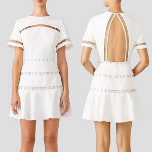 Finders Keepers Talisman Dress Metallic Ladder Cutout Open Back Mini Ivory Small